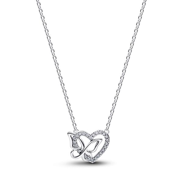 Entwined Heart & Butterfly Pendant Necklace