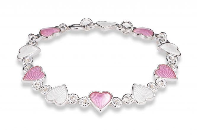 Hovedbilde ARMBÅND, ROSA/HV.HJERTER