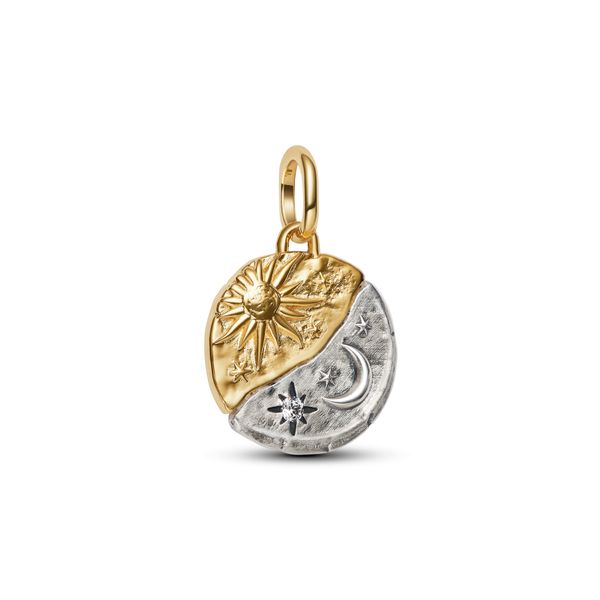 Sun and moon medallion charm - silver and gold plated