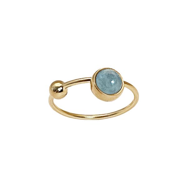 Koulè ring w/6mm aquamarin & 4mm bullet - goldplated