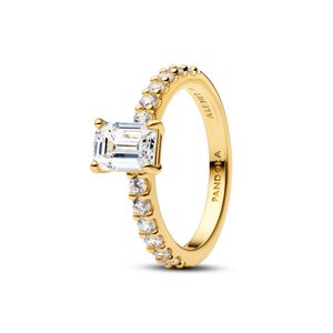 Hovedbilde Rectangular Sparkling Halo Ring - Gold plated 