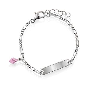 Hovedbilde Armb&aring;nd med graveringsplate og rosa cz hjerte