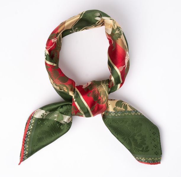 Gabriella silkeskjerf - Gr&oslash;nn & R&oslash;d 