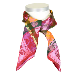 Hovedbilde Gabriella silkeskjerf - Gr&oslash;nn, rosa & oransje 